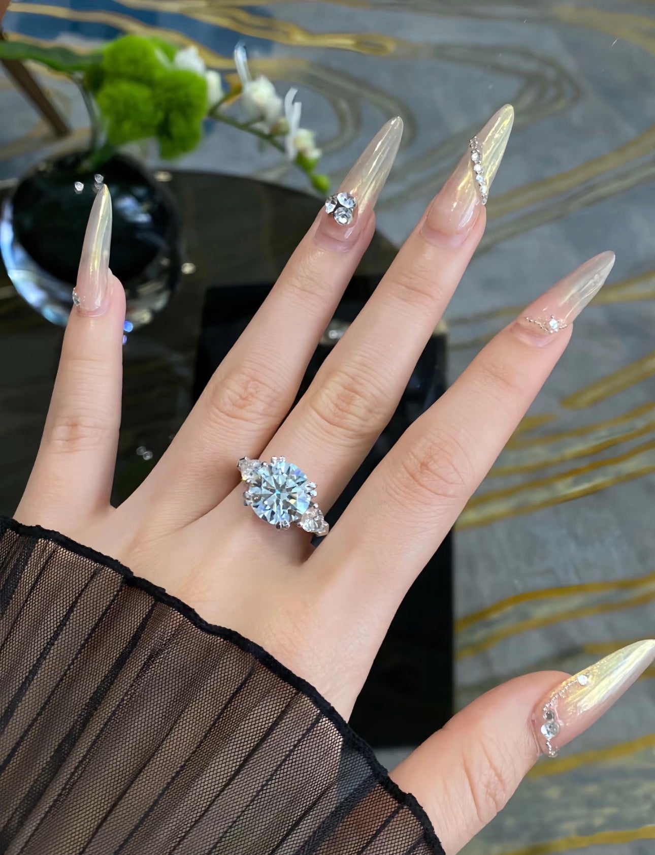 2.9 CT Round Lab Diamond Ring 18K White Gold