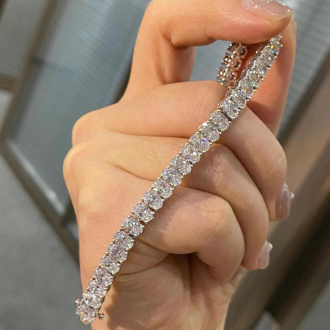 Oval Lab Diamond Tennis Bracelet 18K White Gold