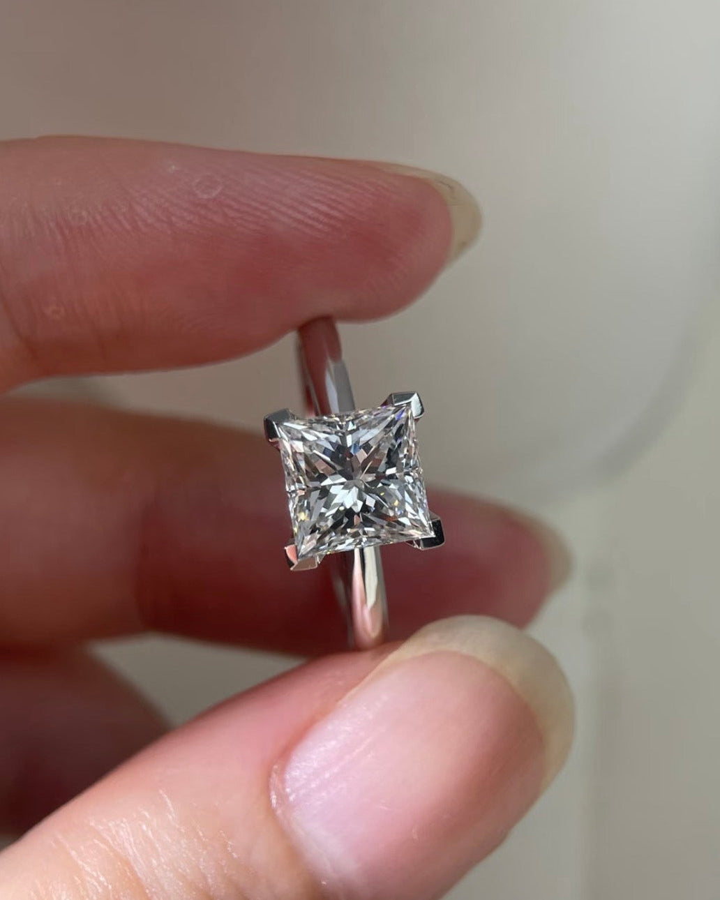 1.3 CT Princess Lab Diamond Ring 18K Gold