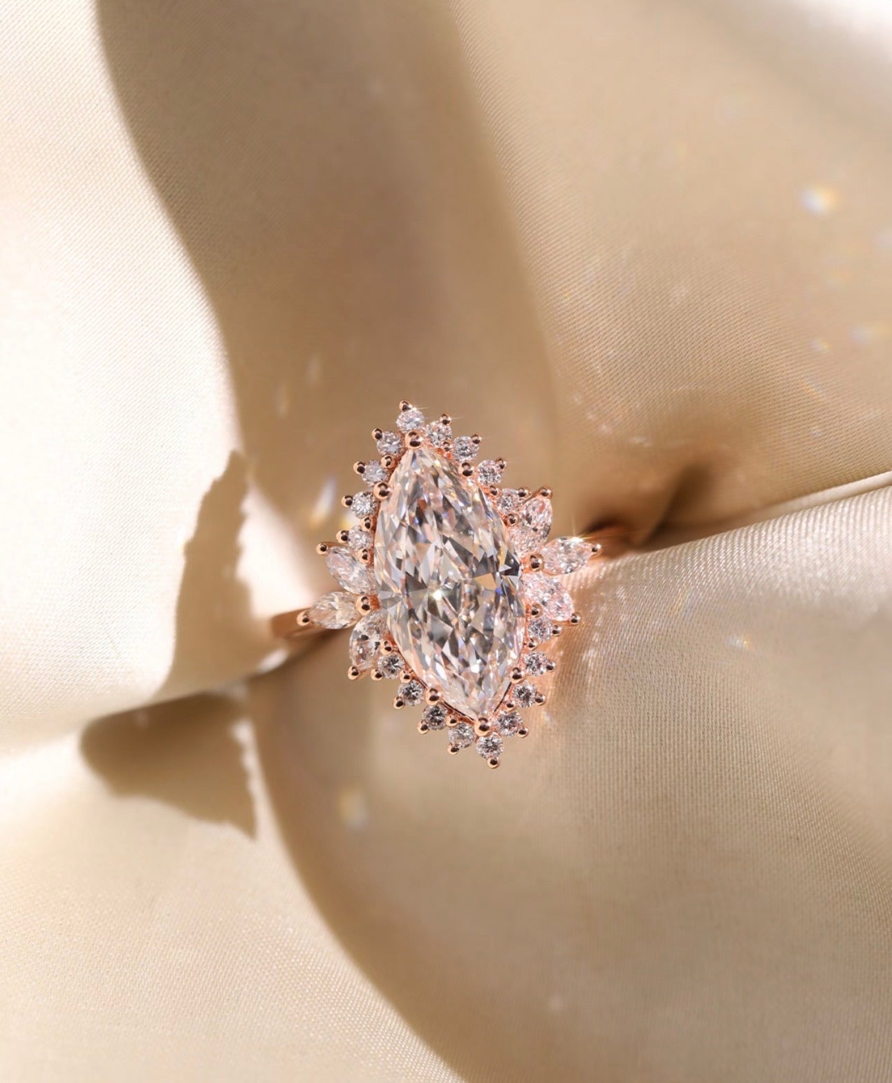 3 CT Flower Marquise Lab Diamond Halo Ring