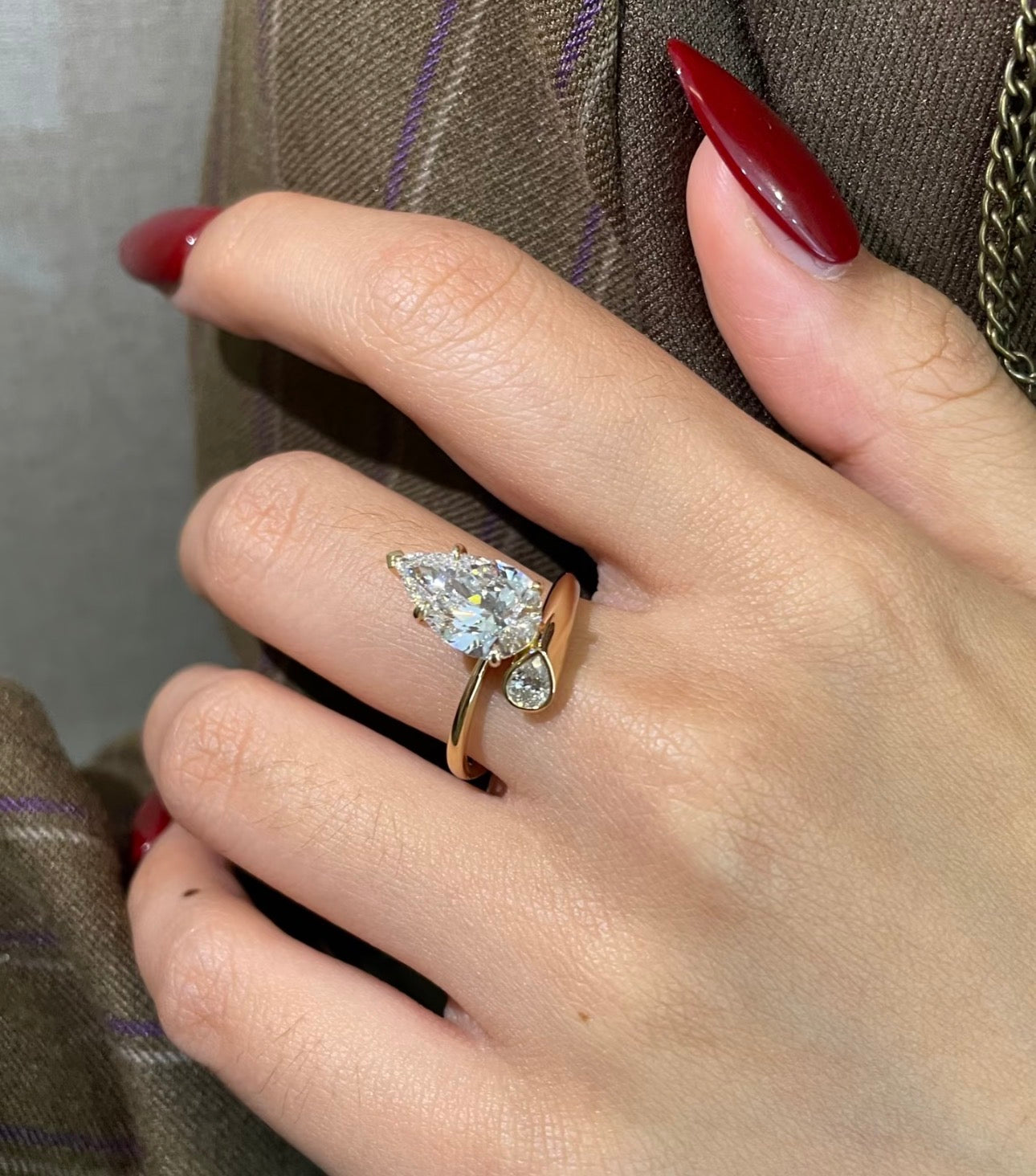 3 CT Pear Lab Diamond Ring 18K White Gold