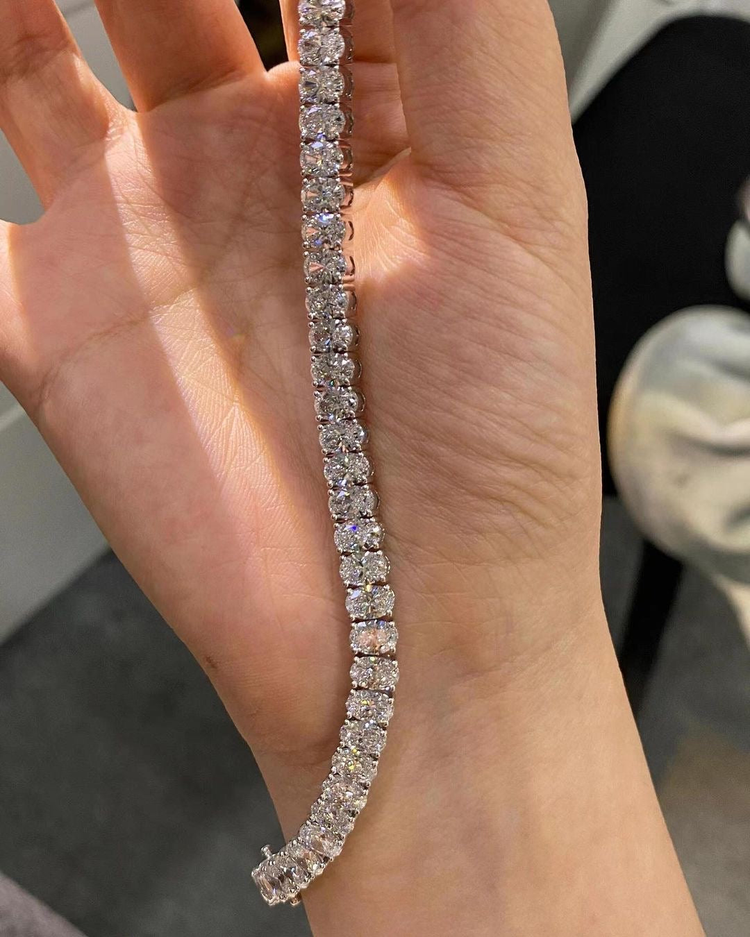 Oval Lab Diamond Tennis Bracelet 18K White Gold