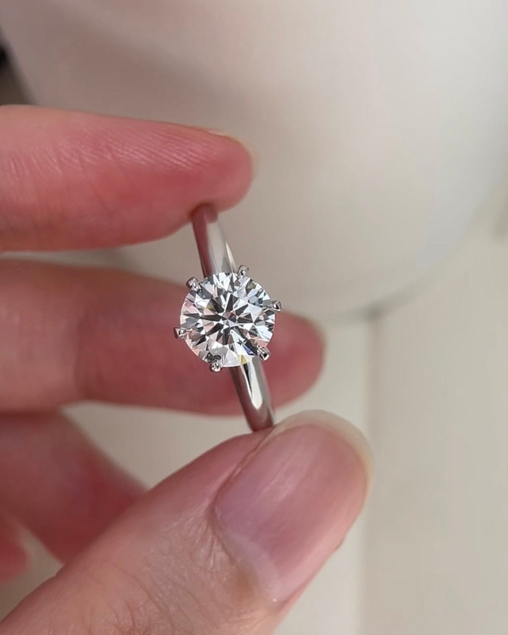 1 CT Round Lab Diamond Solitaire Ring 18K White Gold