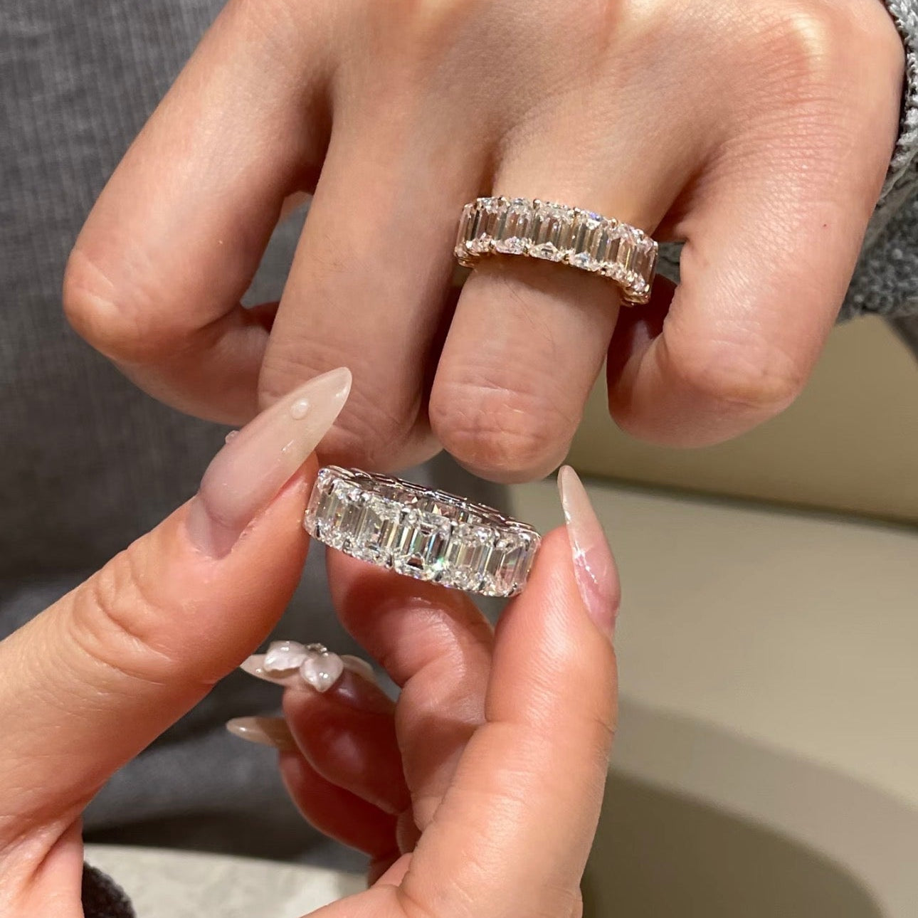 Emerald Lab Diamond Eternity Band 18K Gold