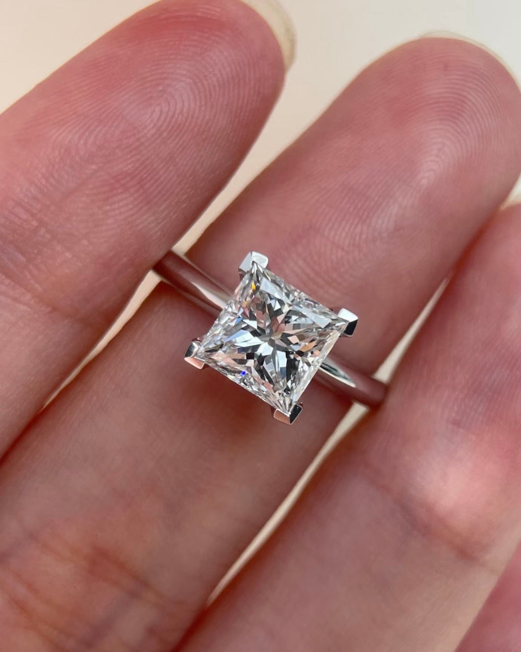 1.3 CT Princess Lab Diamond Ring 18K Gold