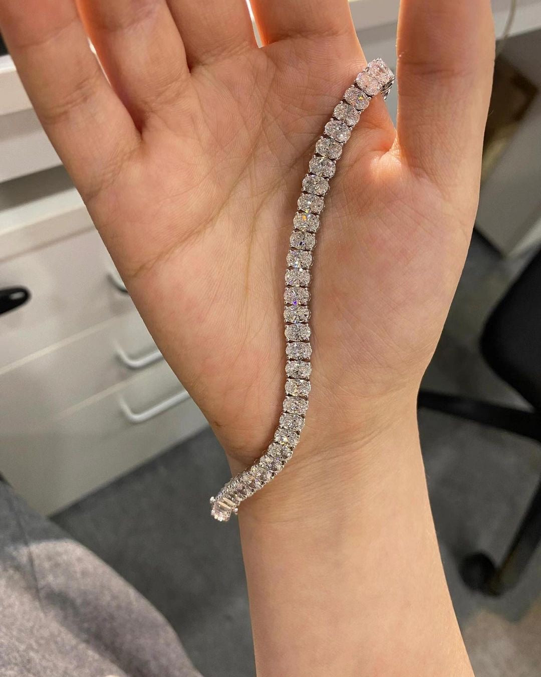Oval Lab Diamond Tennis Bracelet 18K White Gold