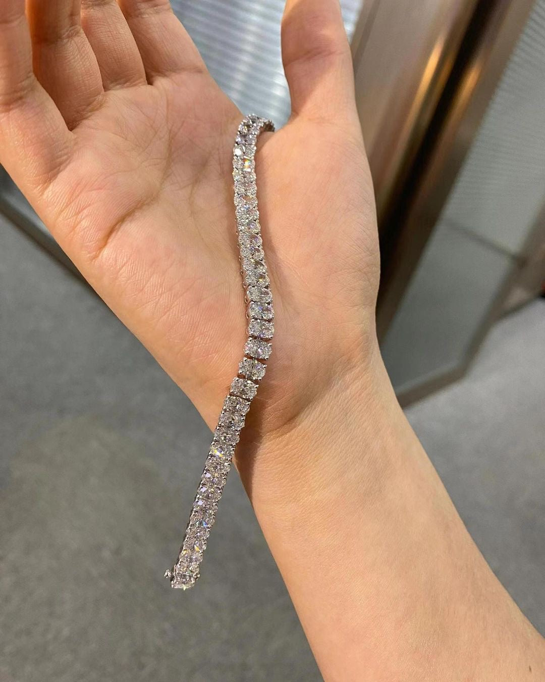 Oval Lab Diamond Tennis Bracelet 18K White Gold