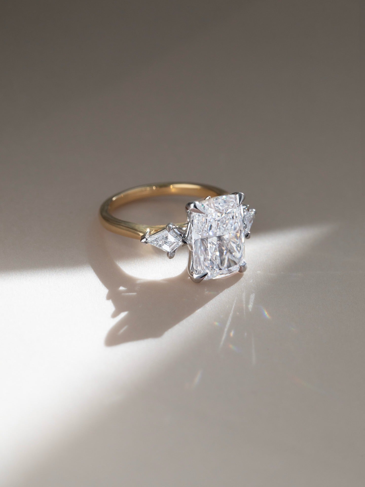 3.5 CT Long Cushion Lab Diamond Ring 18K White Gold