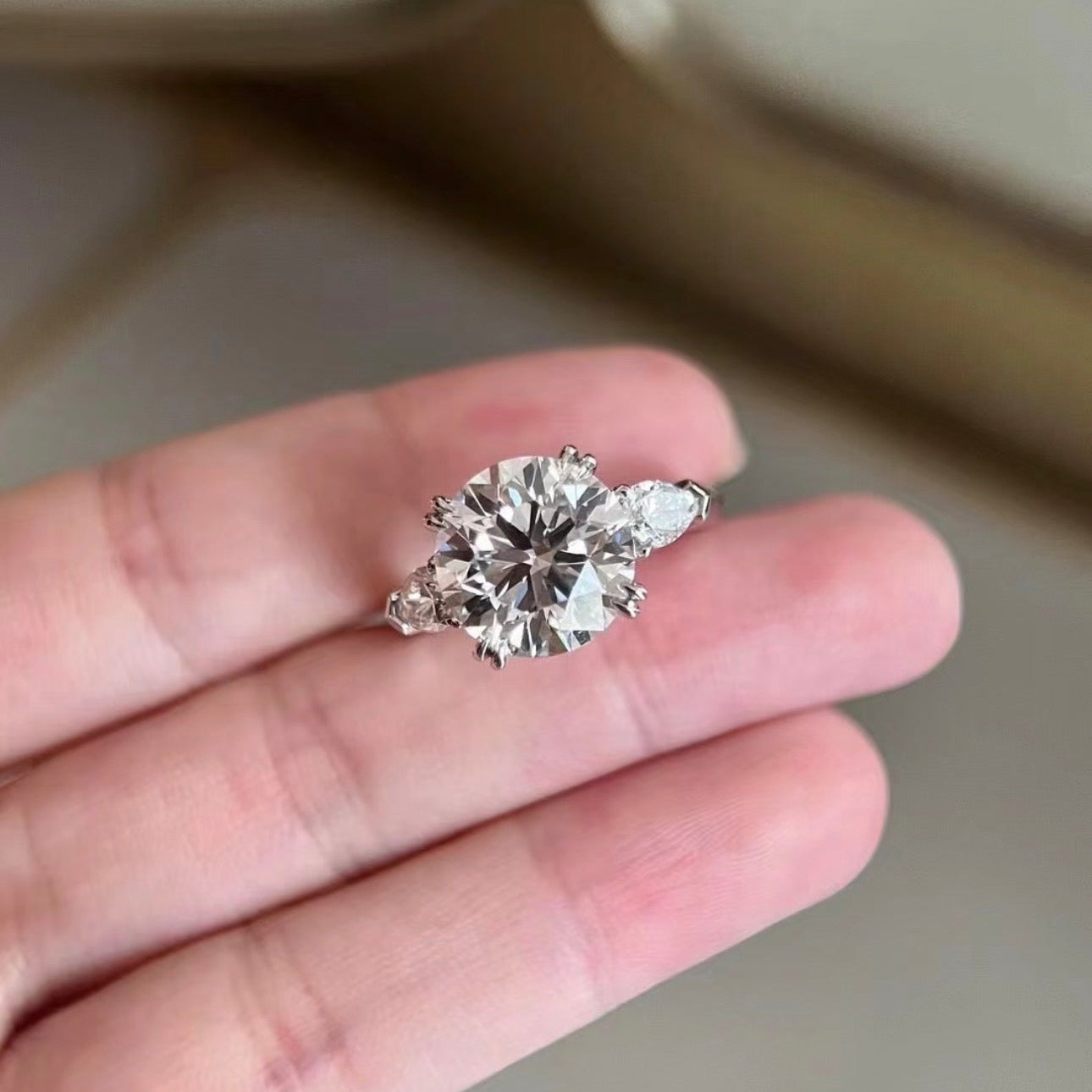 2.9 CT Round Lab Diamond Ring 18K White Gold