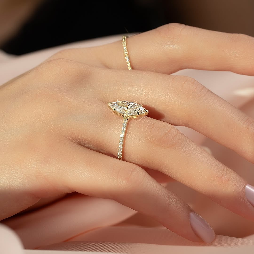 1.5 CT Marquise Lab Diamond Ring 18K White Gold