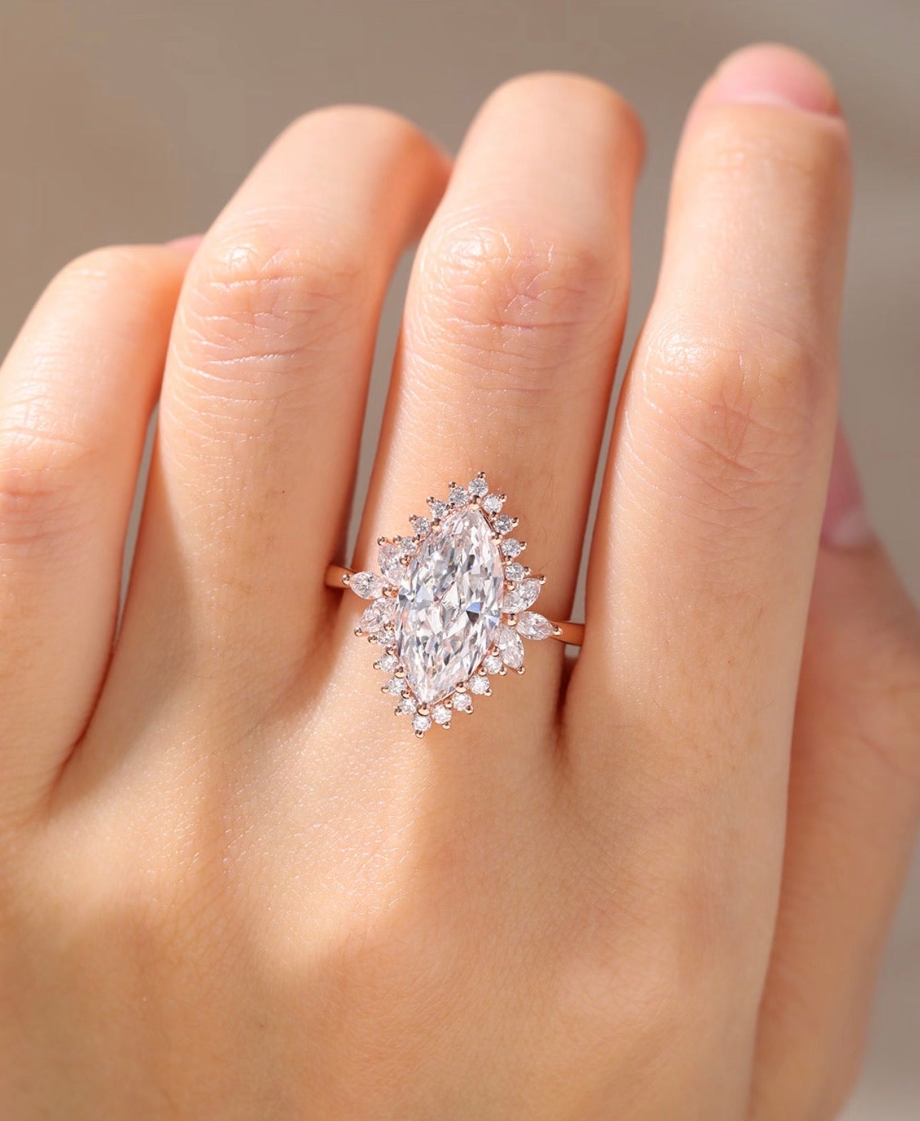 3 CT Flower Marquise Lab Diamond Halo Ring