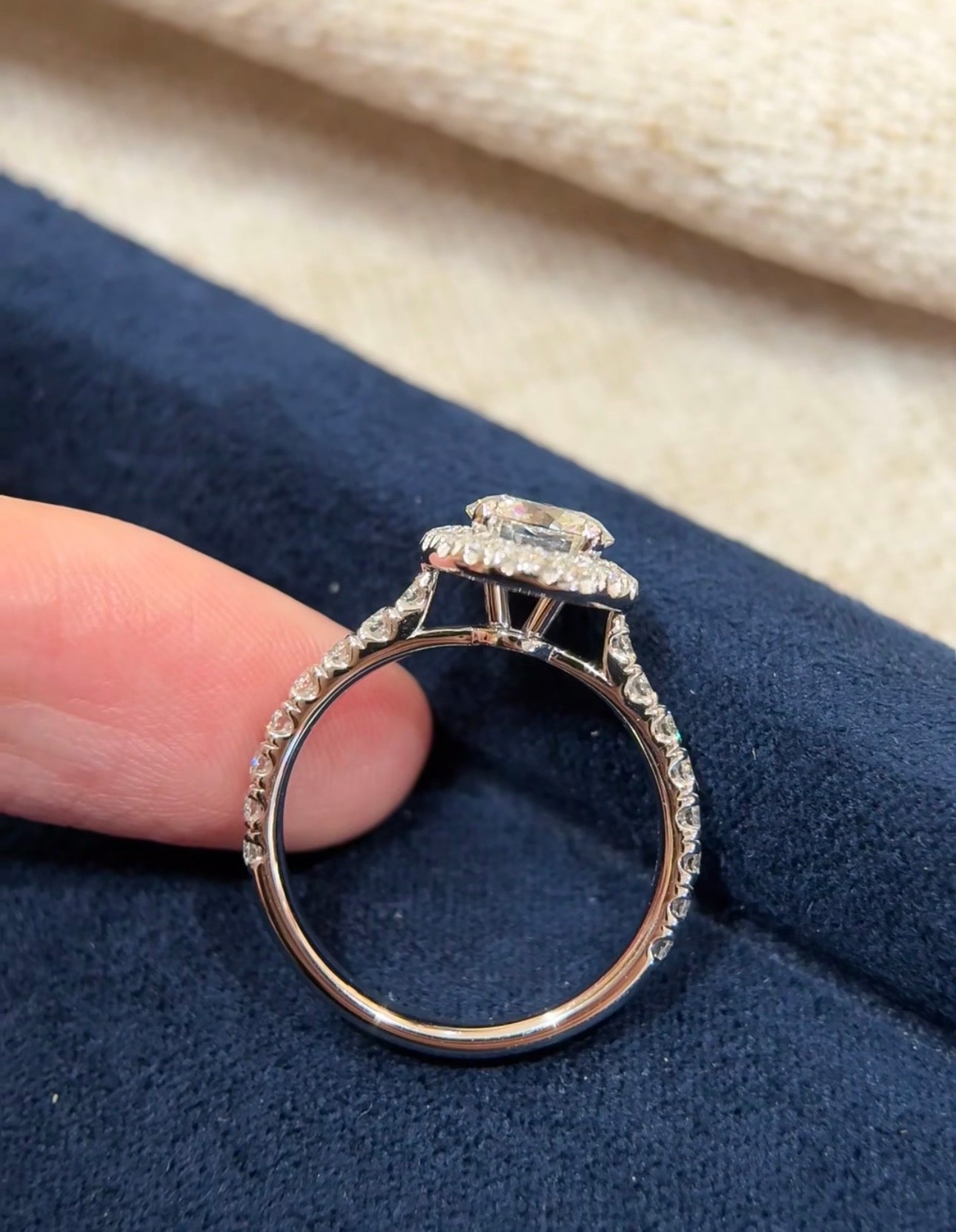 0.9 CT Round Lab Diamond Halo Ring 18K White Gold