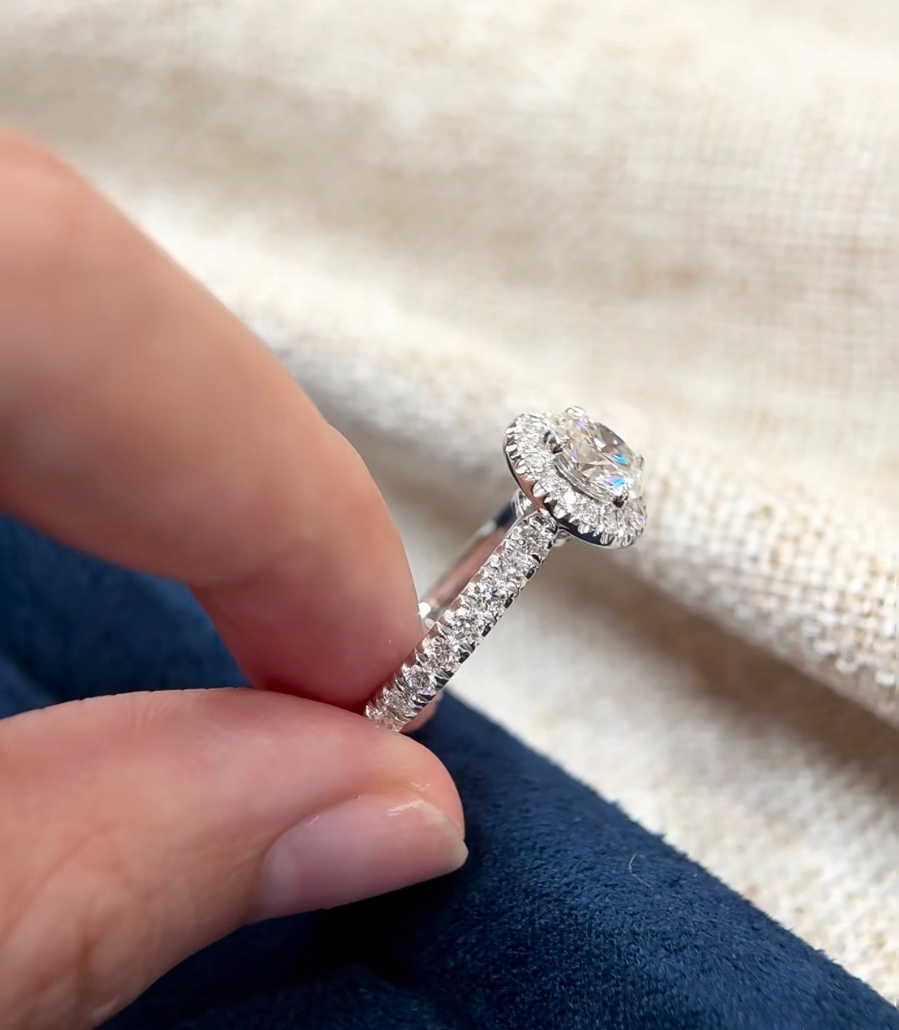 0.9 CT Round Lab Diamond Halo Ring 18K White Gold