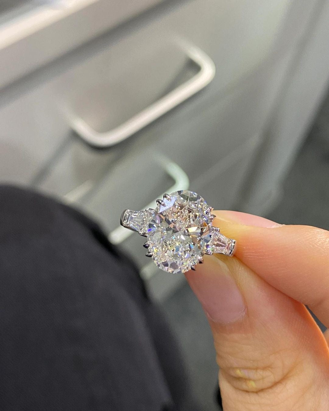 4.9 CT Oval Lab Diamond Ring 18K White Gold