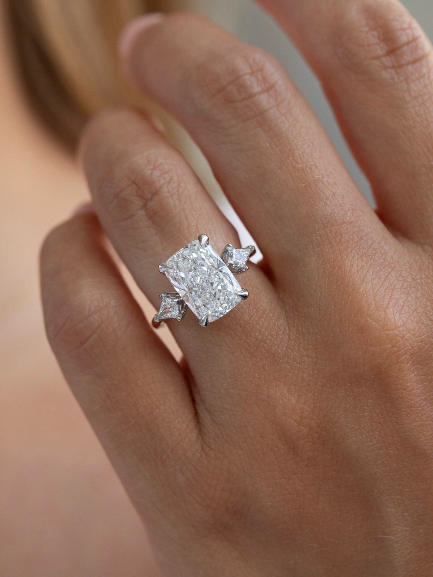 3.5 CT Long Cushion Lab Diamond Ring 18K White Gold