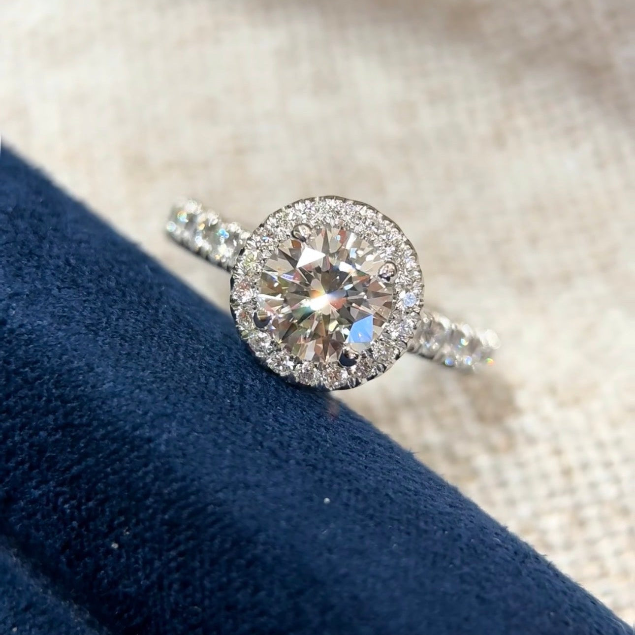 0.9 CT Round Lab Diamond Halo Ring 18K White Gold