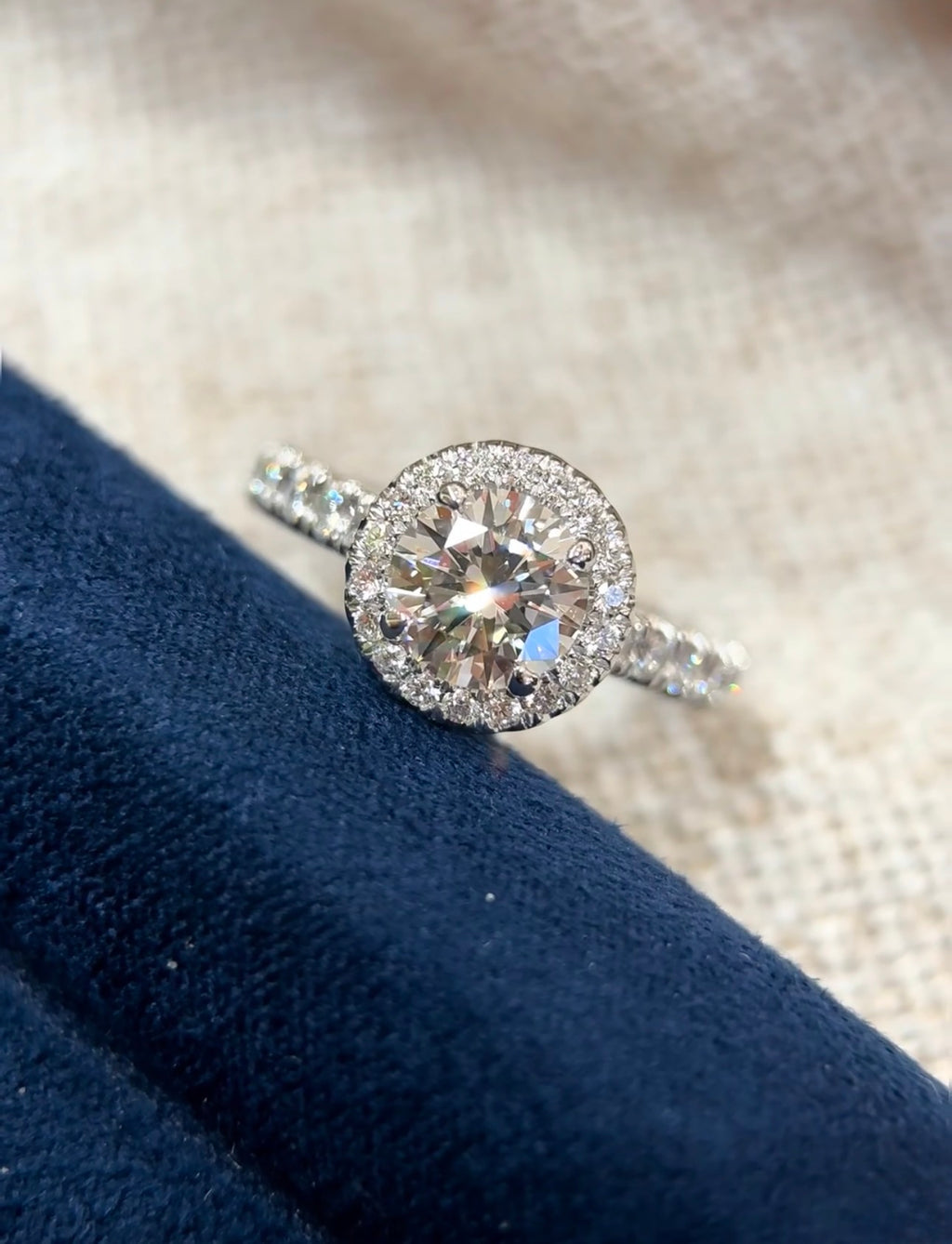0.9ct Round Lab Grown Diamond Halo Ring with IGI Certificate - 18K White Gold Halo Engagement Ring