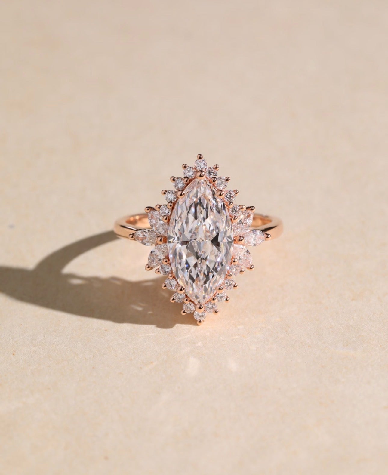 3 CT Flower Marquise Lab Diamond Halo Ring