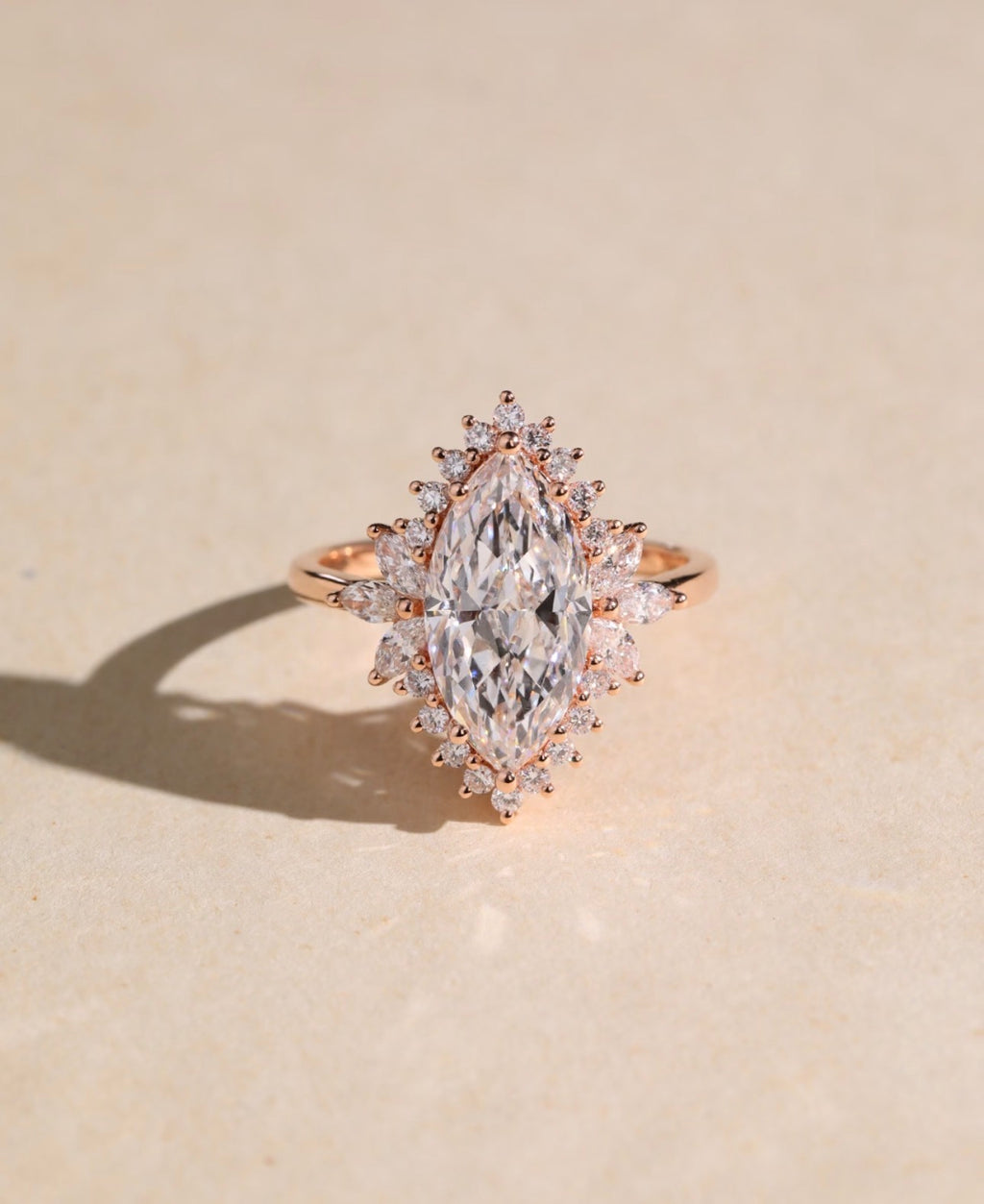 3ct Flower Marquise Lab Grown Diamond Halo Ring with IGI Certificate
