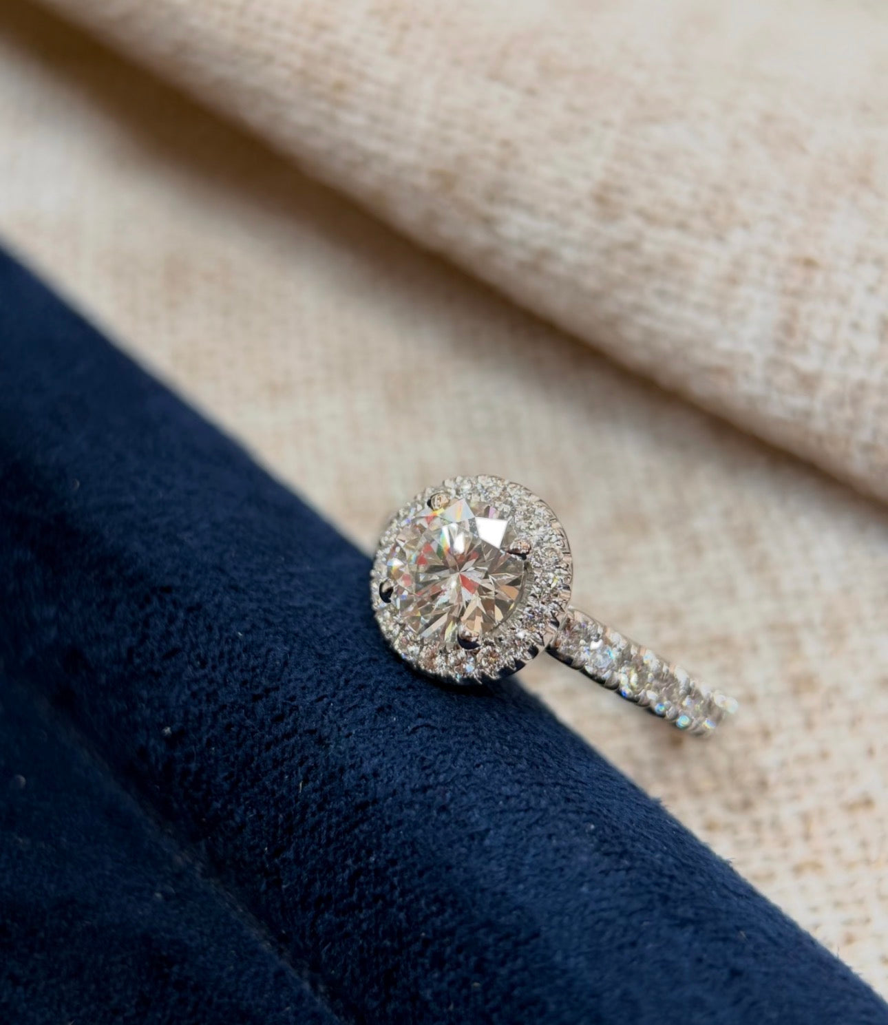 0.9 CT Round Lab Diamond Halo Ring 18K White Gold