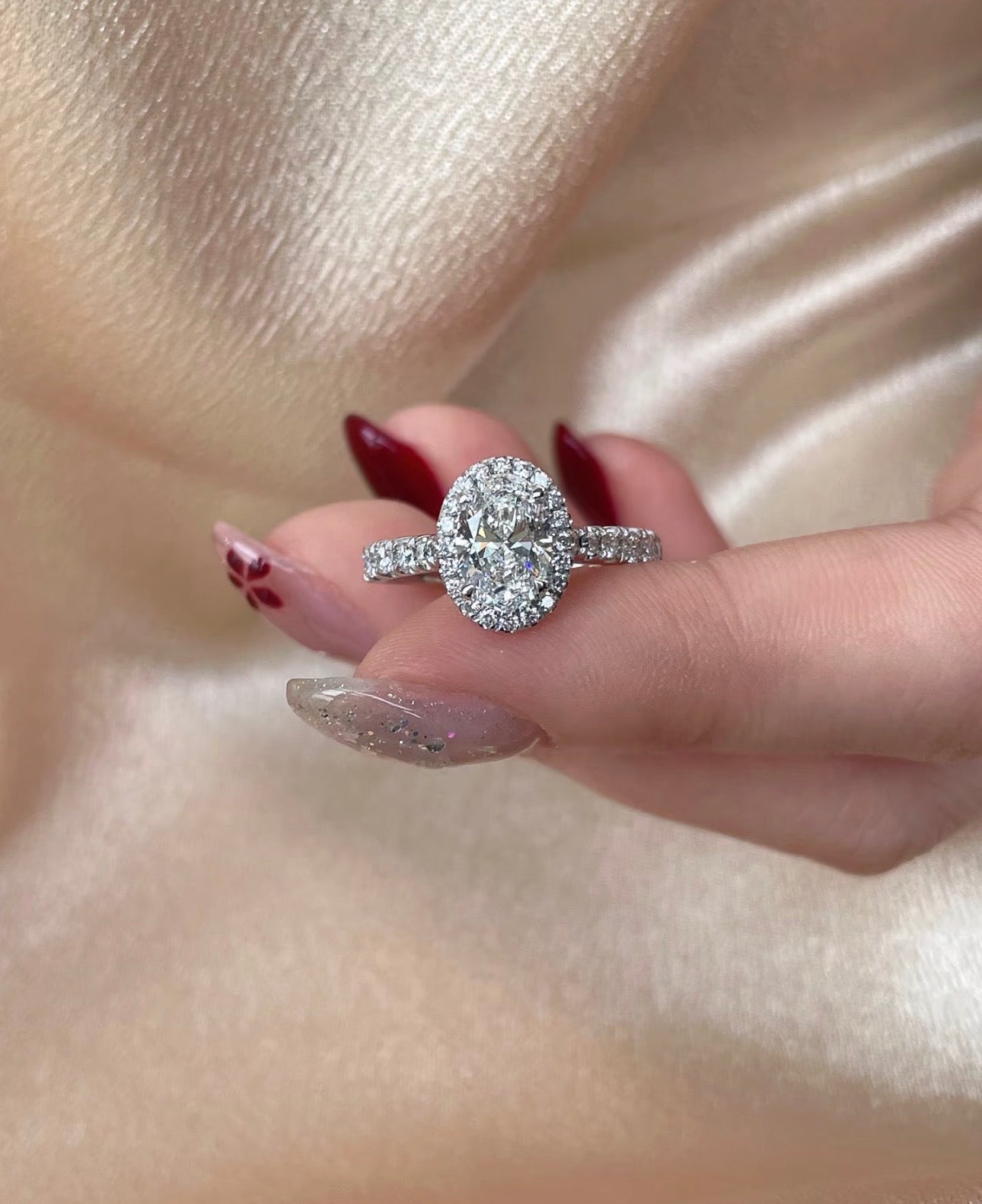 1 CT Oval Lab Diamond Solitaire Ring 18K White Gold