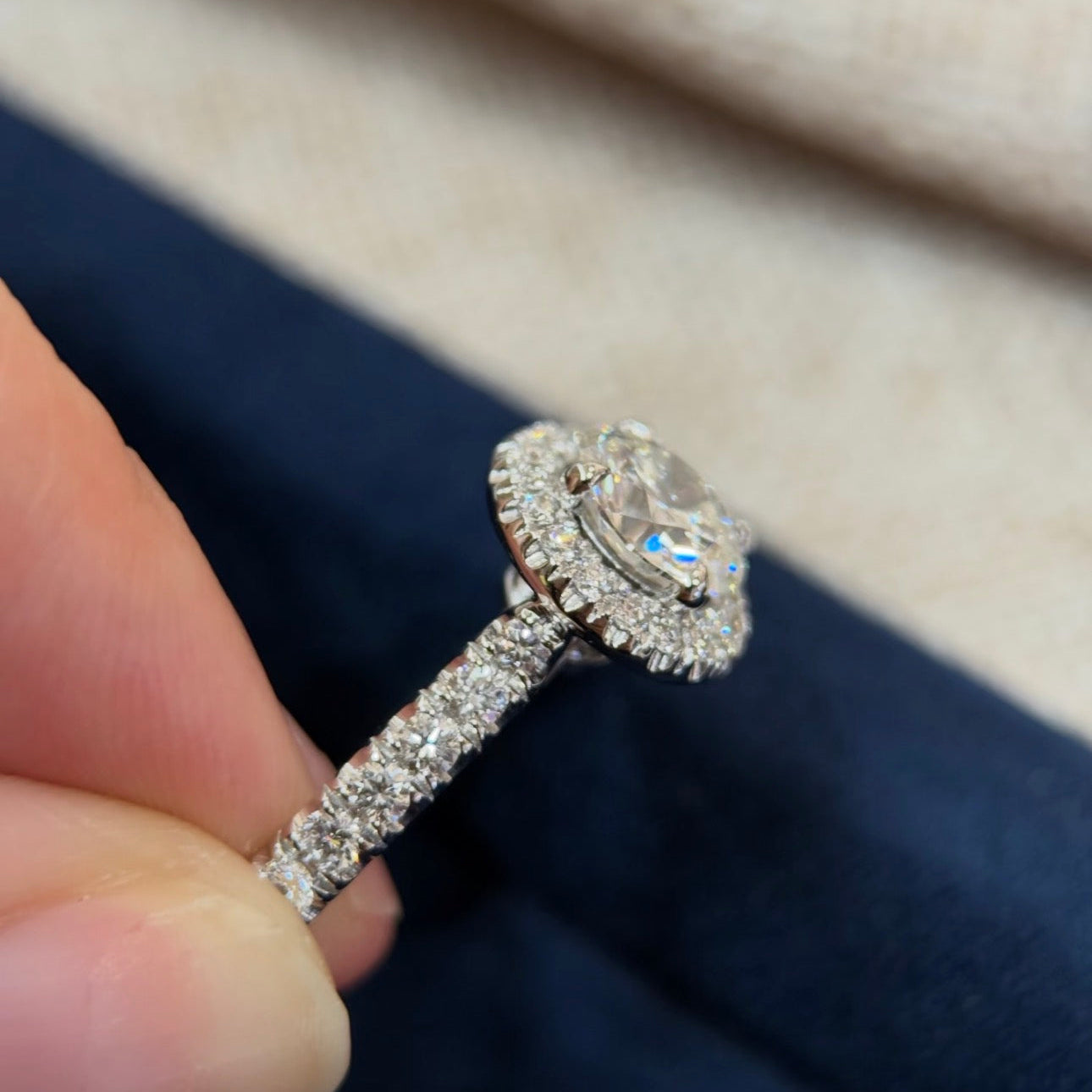 0.9 CT Round Lab Diamond Halo Ring 18K White Gold