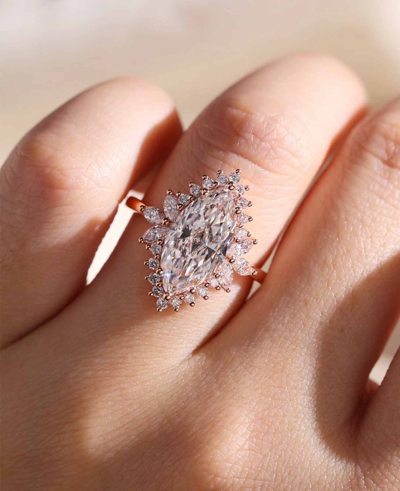 3 CT Flower Marquise Lab Diamond Halo Ring