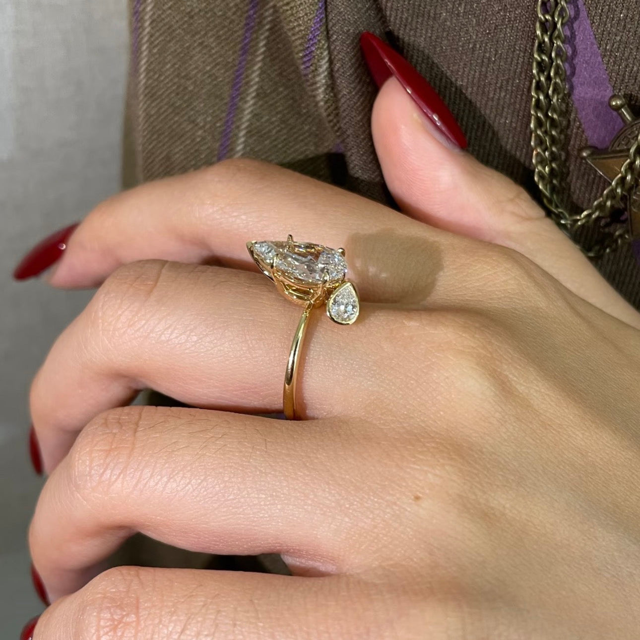 3 CT Pear Lab Diamond Ring 18K White Gold