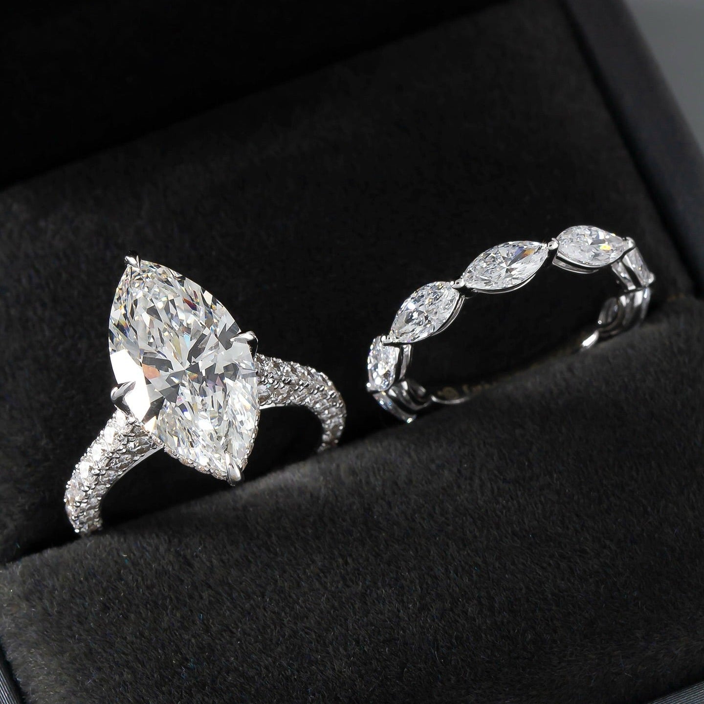 10 CT Marquise Lab Diamond Ring Set 18K White Gold