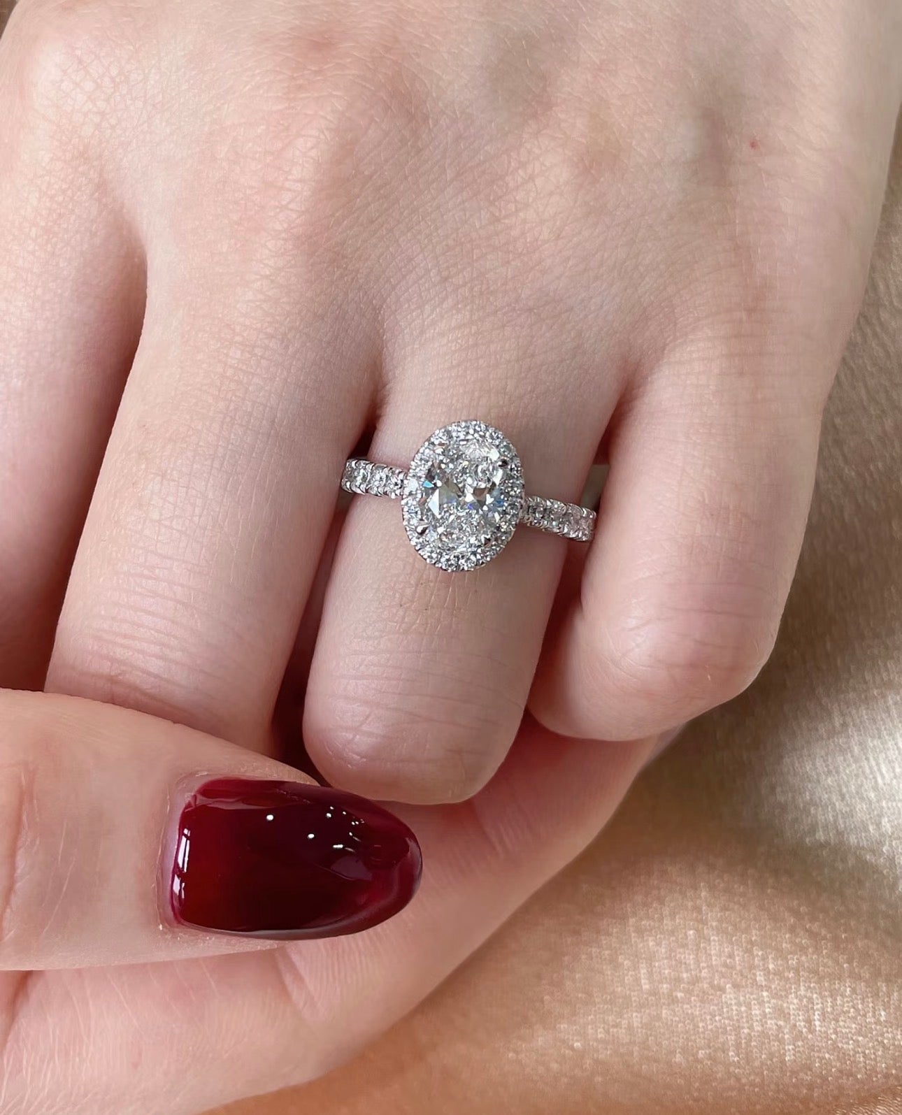 1 CT Oval Lab Diamond Solitaire Ring 18K White Gold