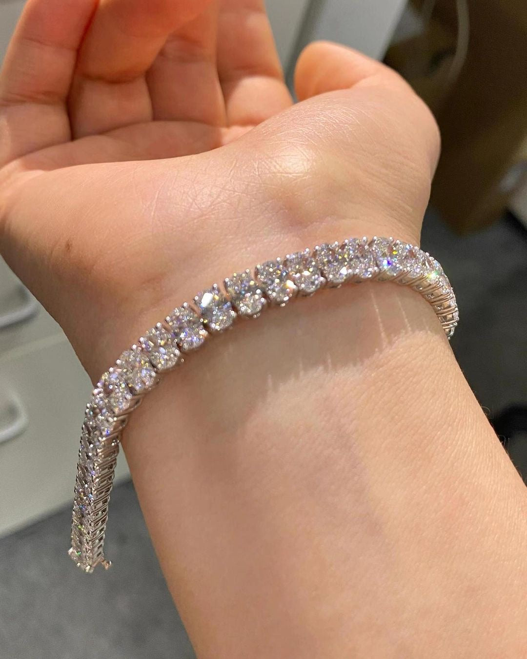 Oval Lab Diamond Tennis Bracelet 18K White Gold