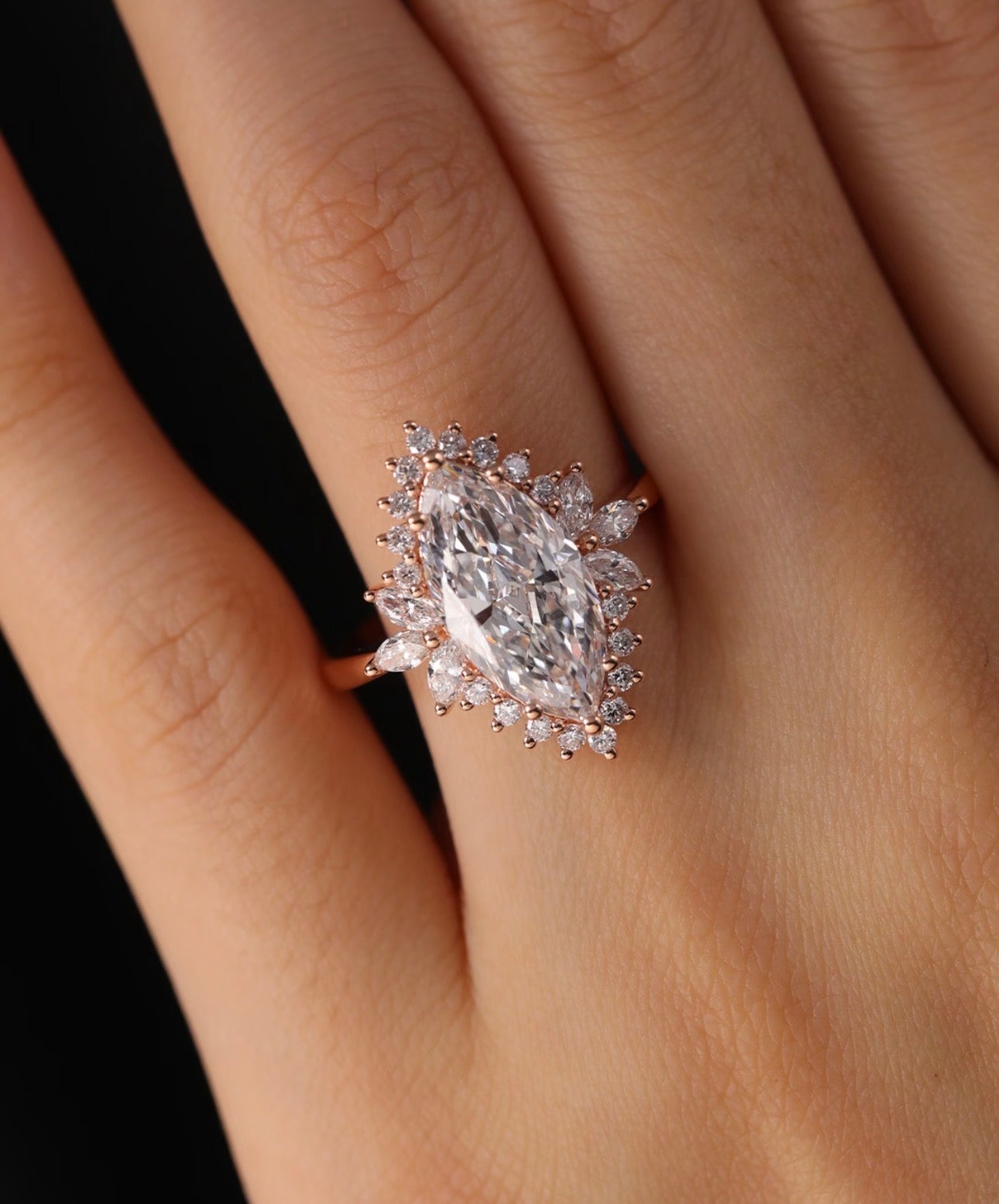 3 CT Flower Marquise Lab Diamond Halo Ring