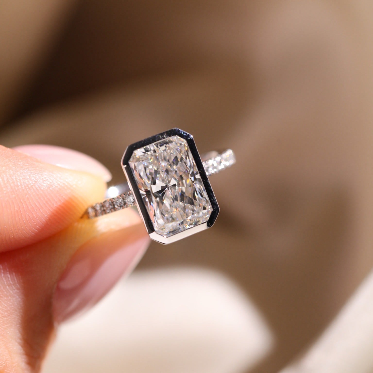 3 CT Radiant Lab Diamond Ring 18K White Gold