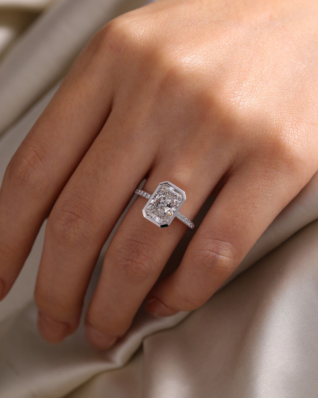 3 CT Radiant Lab Diamond Ring 18K White Gold