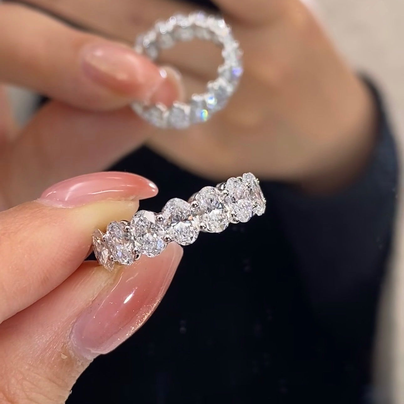 Full Oval Lab Diamond Eternity Ring 18K White Gold