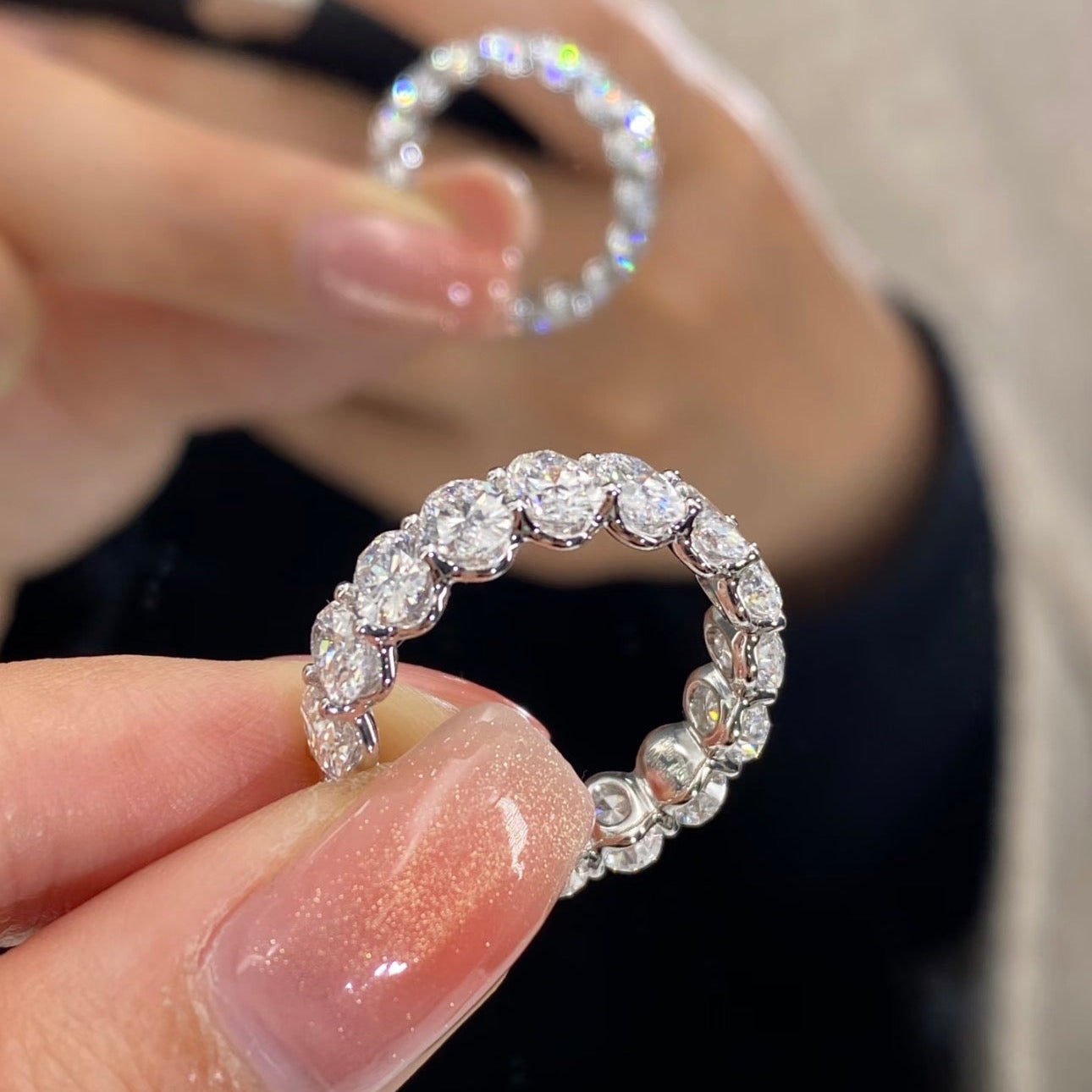 Full Oval Lab Diamond Eternity Ring 18K White Gold