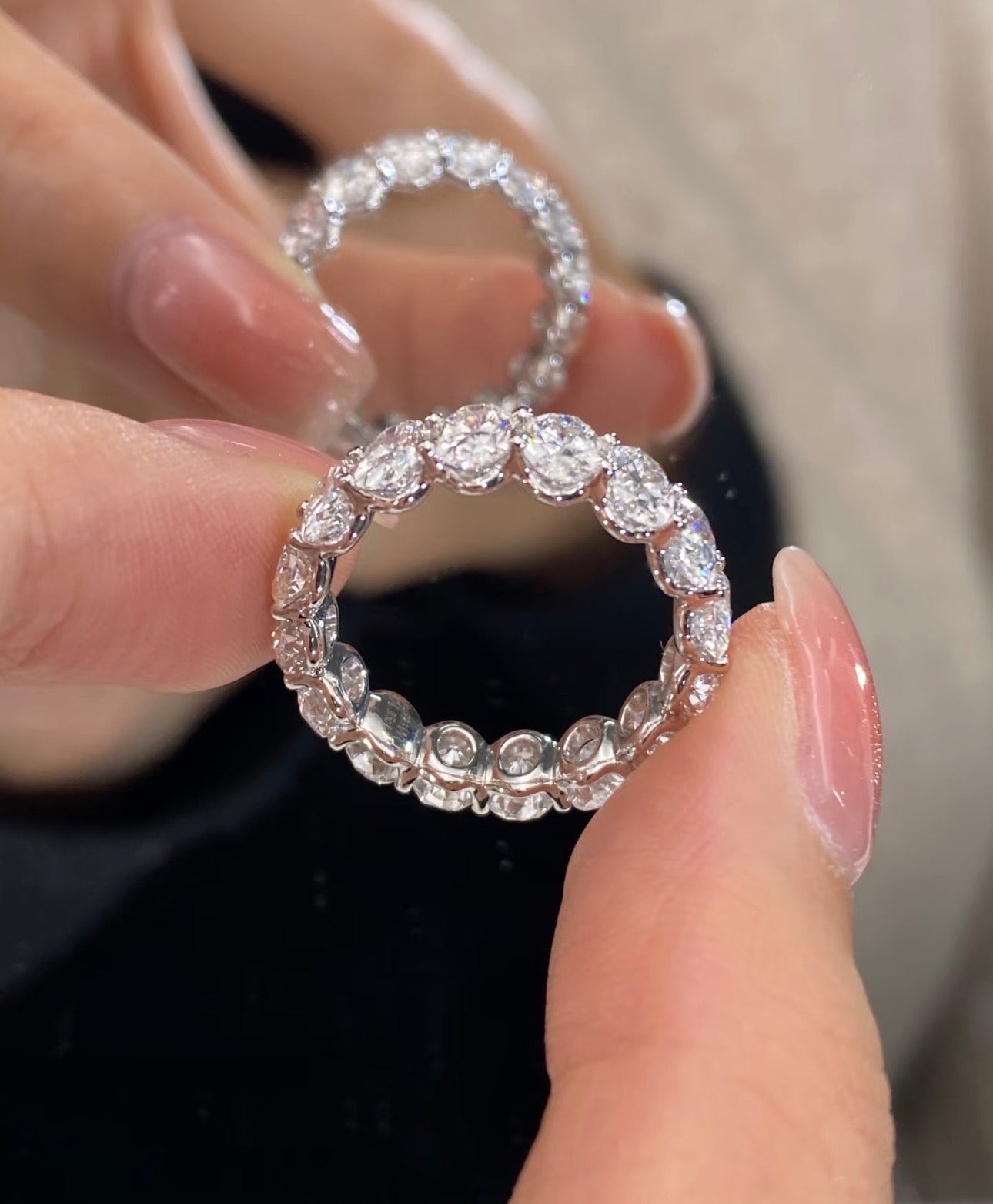 Full Oval Lab Diamond Eternity Ring 18K White Gold