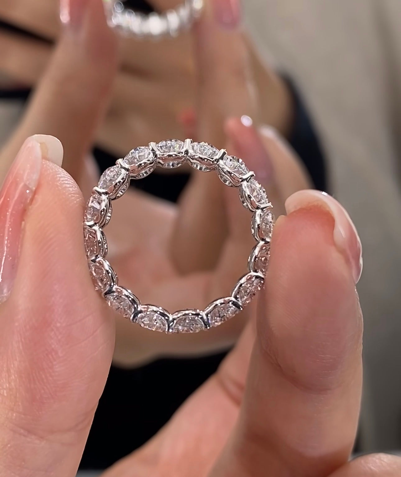 Full Oval Lab Diamond Eternity Ring 18K White Gold