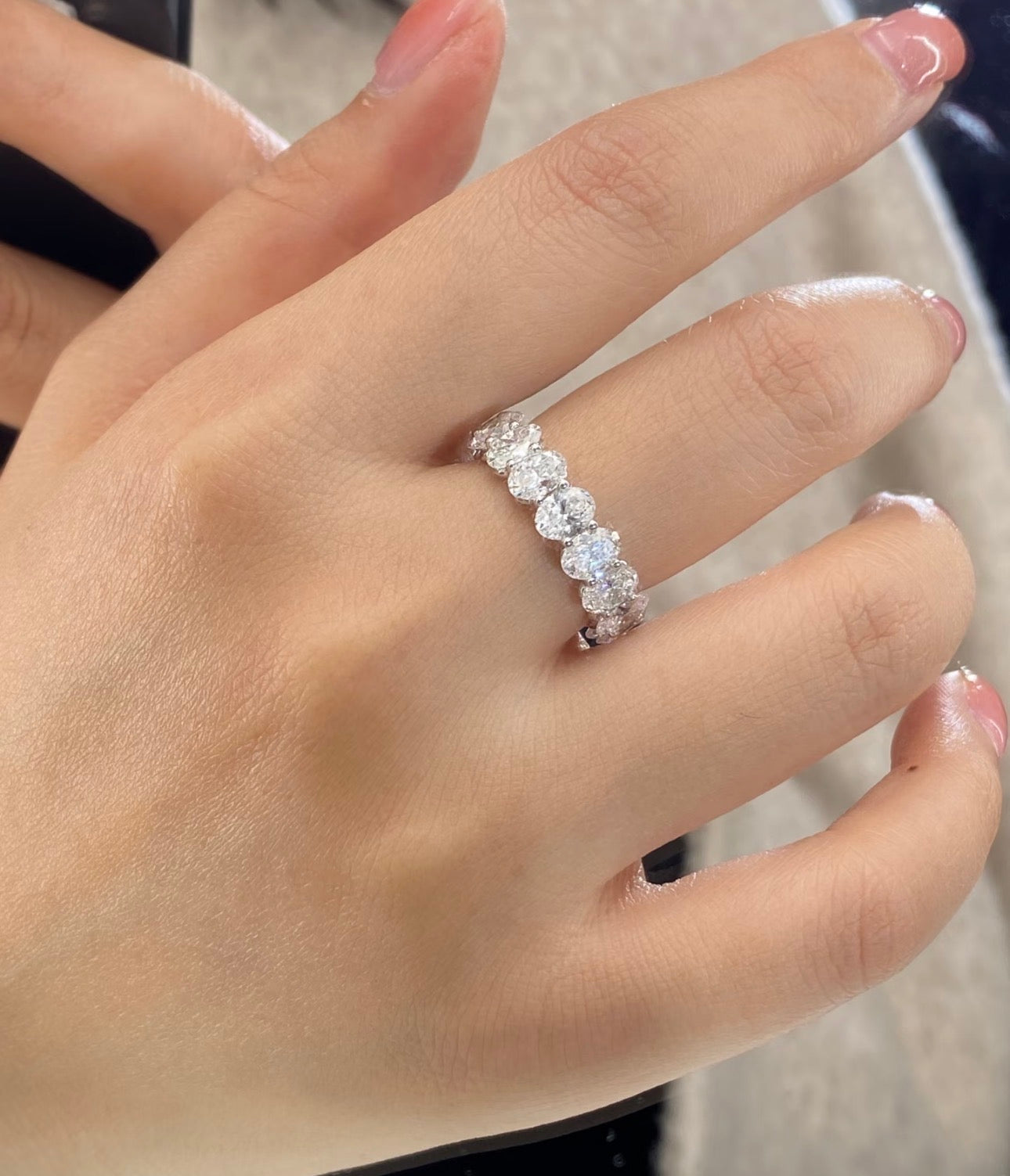 Full Oval Lab Diamond Eternity Ring 18K White Gold