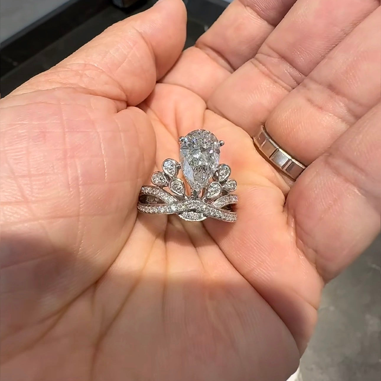 3 CT Pear Cut Lab Diamond Crown Ring 18K White Gold