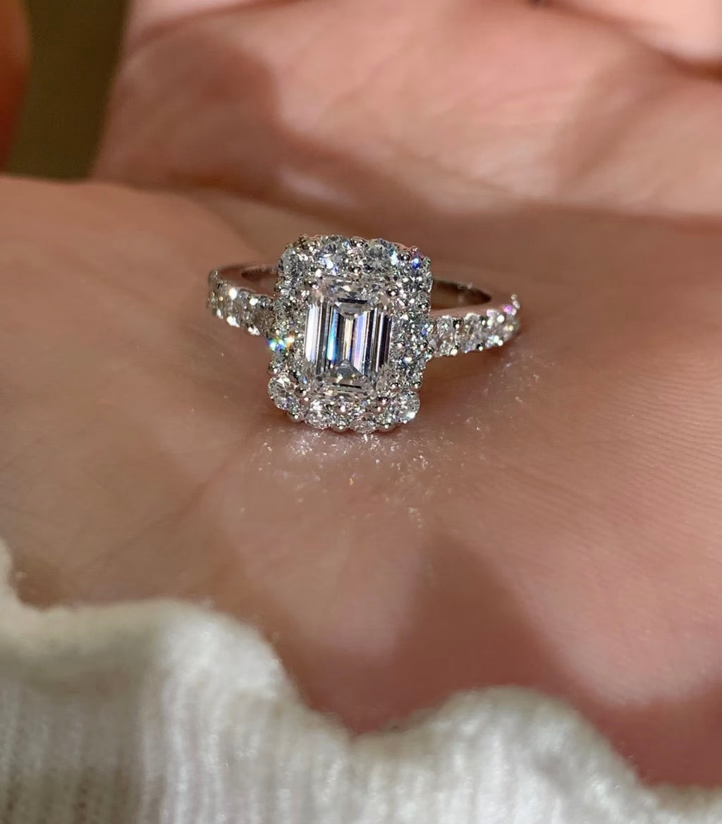 1.1ct Emerald Lab Grown Diamond Ring with IGI Certificate - 18K White Gold Ethical Engagement Ring