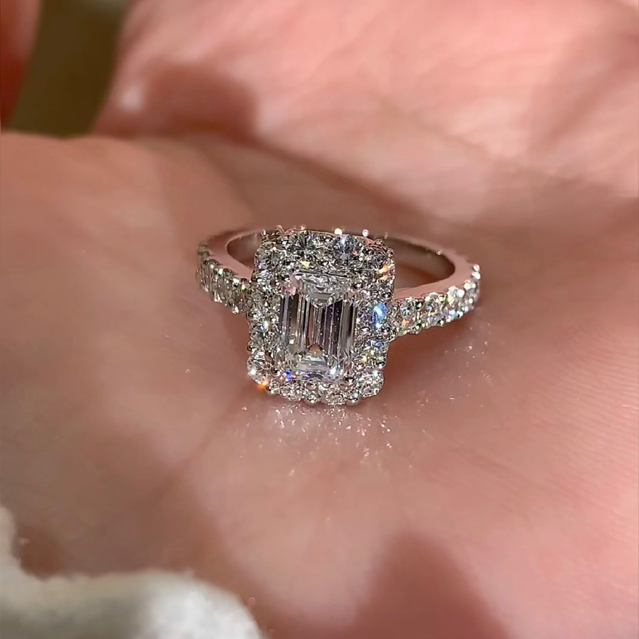 1.1 CT Emerald Cut Lab Diamond Ring 18K White Gold