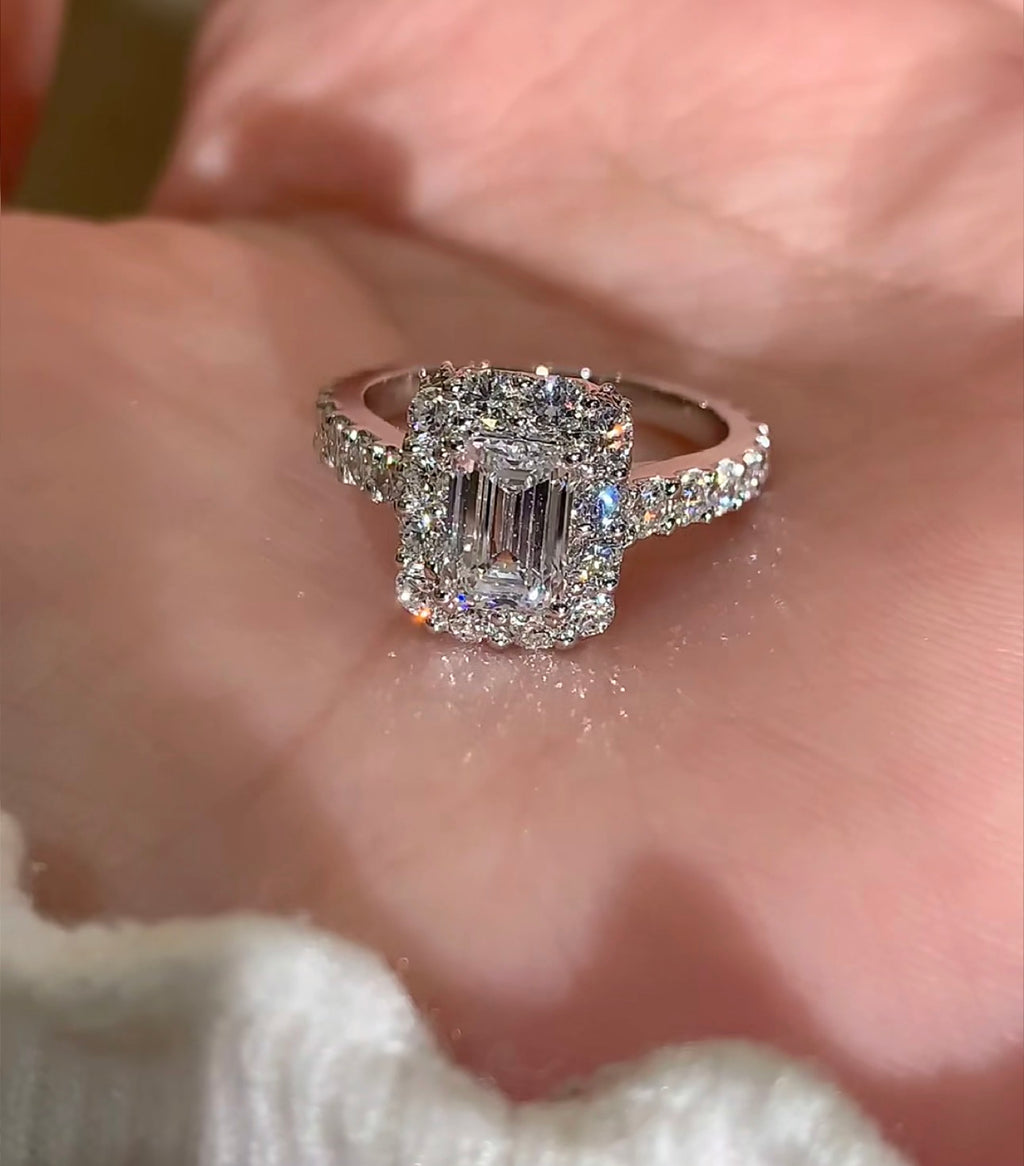 1.1ct Emerald Lab Grown Diamond Ring with IGI Certificate - 18K White Gold Ethical Engagement Ring