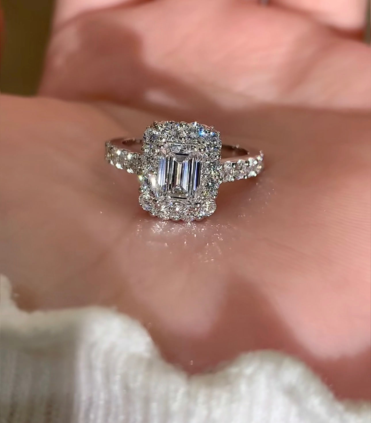 1.1 CT Emerald Cut Lab Diamond Ring 18K White Gold