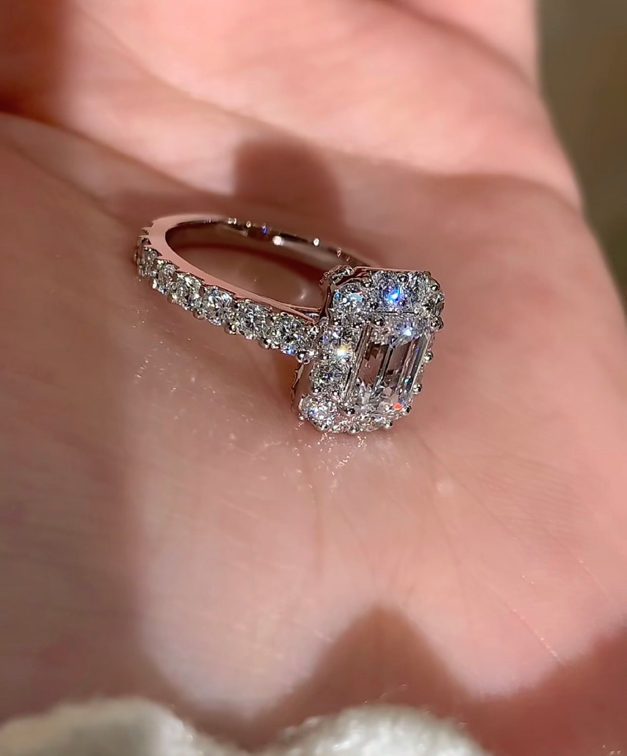 1.1 CT Emerald Cut Lab Diamond Ring 18K White Gold