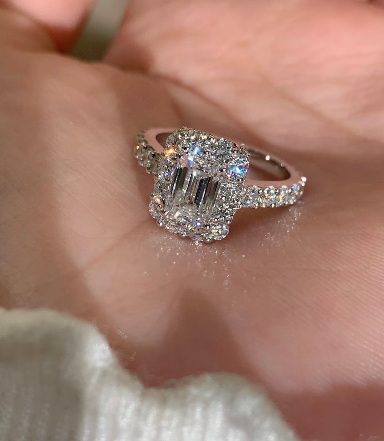 1.1 CT Emerald Cut Lab Diamond Ring 18K White Gold