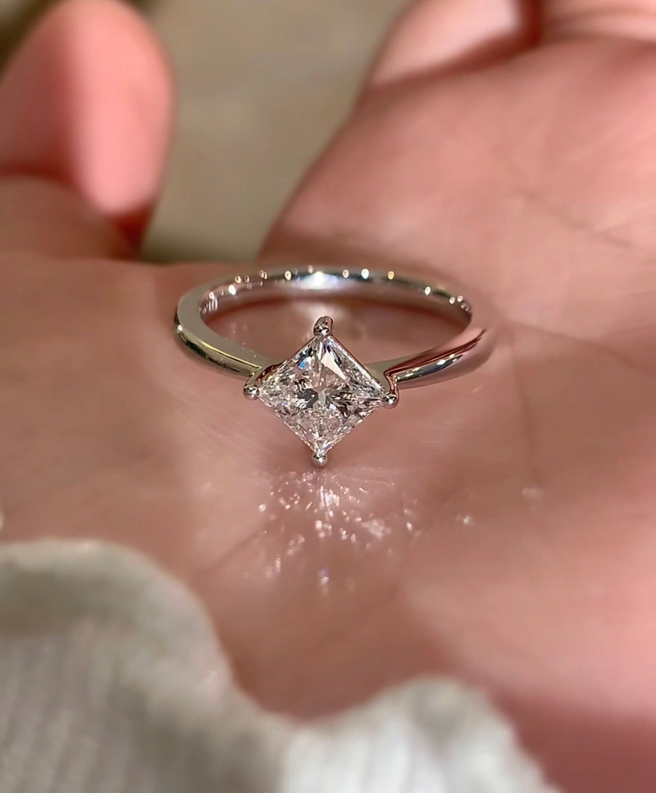 1 CT Princess Cut Lab Diamond Ring 18K White Gold