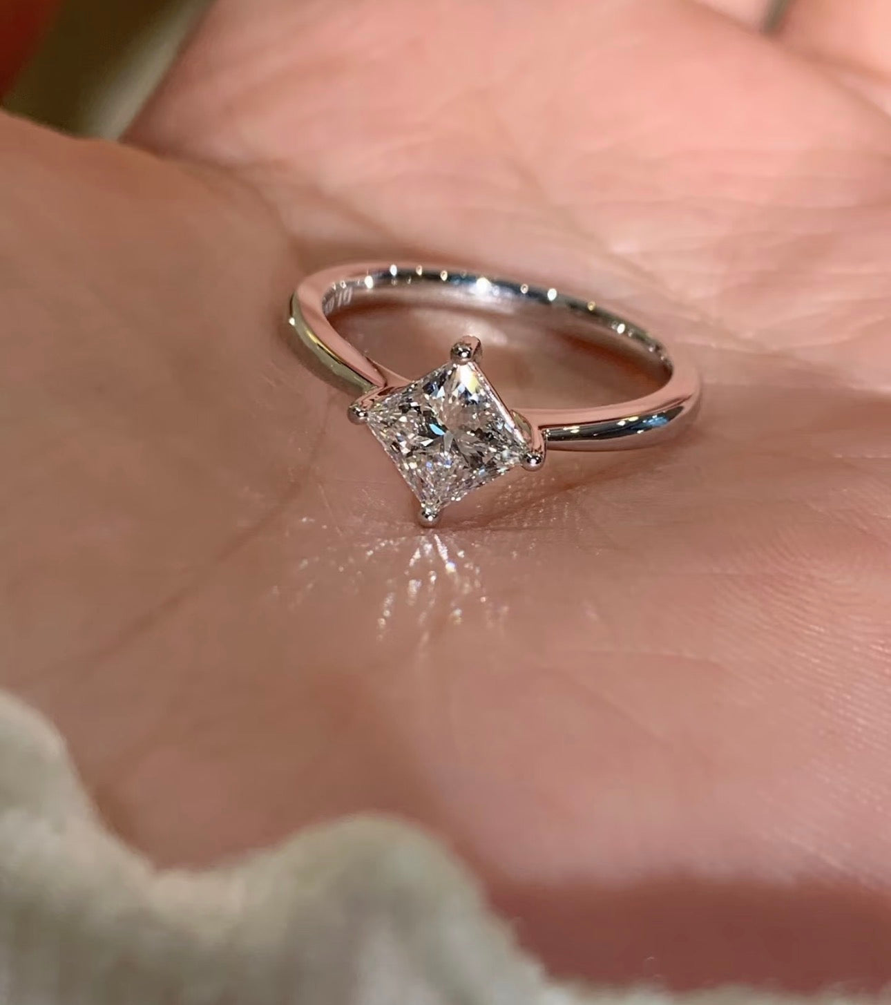 1 CT Princess Cut Lab Diamond Ring 18K White Gold