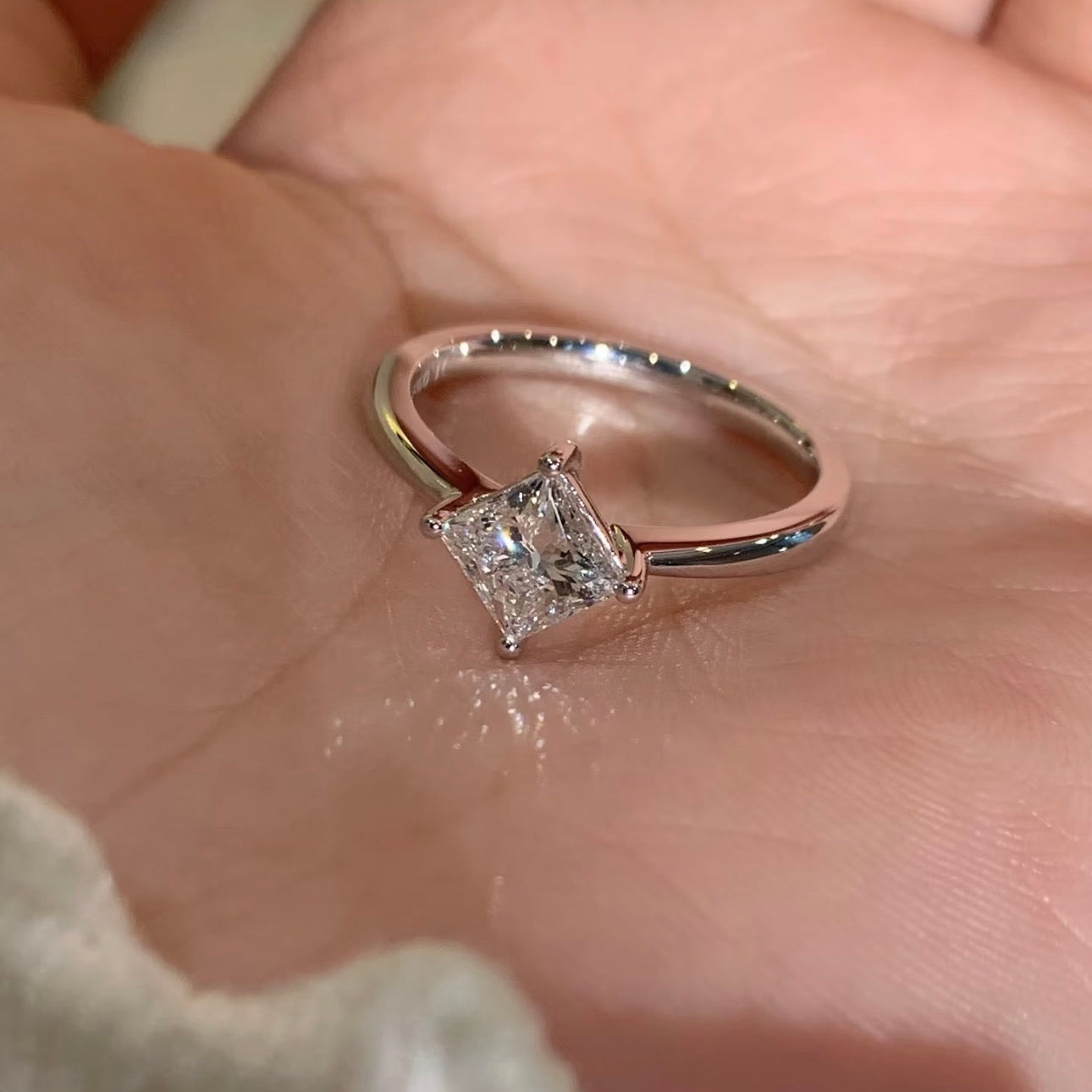 1 CT Princess Cut Lab Diamond Ring 18K White Gold