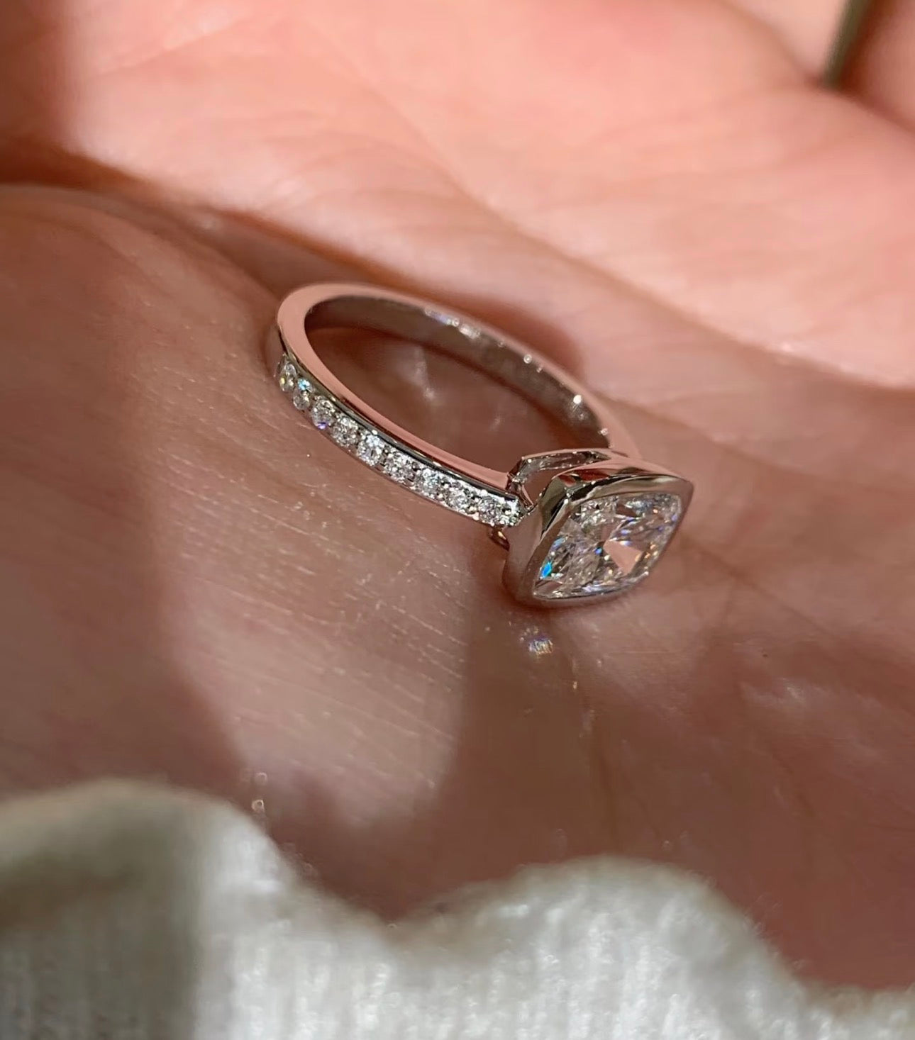 3 CT Elongated Cushion Lab Diamond Ring 18K White Gold